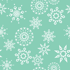 Snowflakes icon collection. Graphic modern green and white ornament
