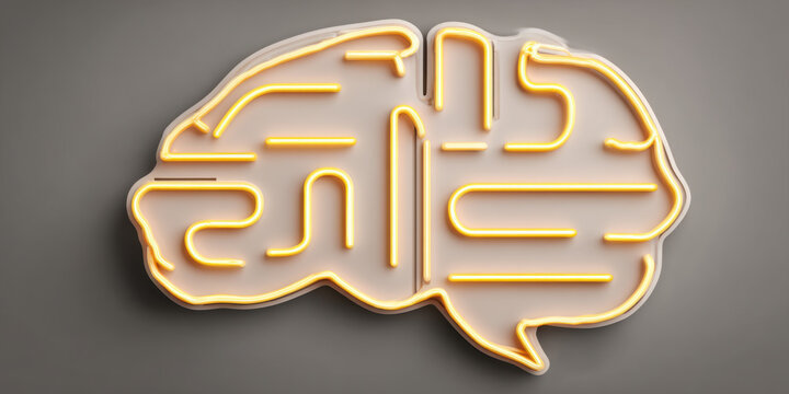Human brain maze glowing neon light concept