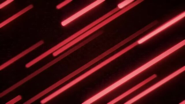 Abstract Digital Background with Glowing Neon Red Parallel Lines Moving Diagonally Across a Dark Textured Surface