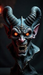 Eerie Resin Demon Head Gothic Halloween Decoration, Dark Fantasy Home Decor