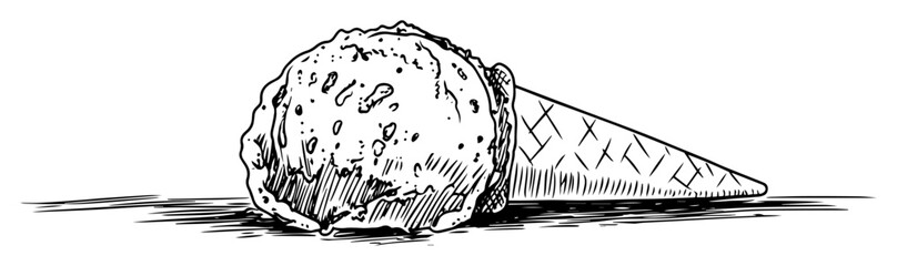 hand drawn ice cream cone sketch isolated on white vector illustration