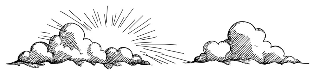 sun rising or setting behind clouds sketch vector illustration © Kaz