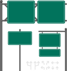 Green road signs set on transparent background