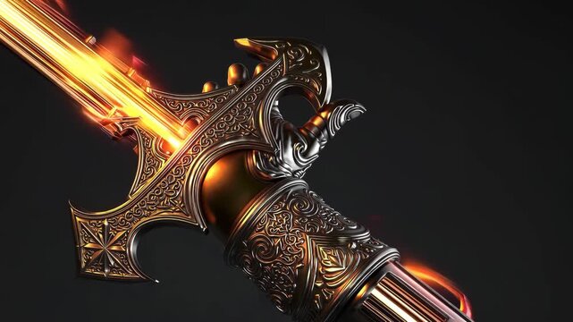 Detailed look at a glowing sword design with intricate patterns and vibrant energy effects