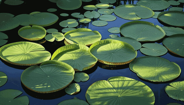 Floating Emerald Plates Victoria Lily Pads on Water isolated watercolor vector illustration svg