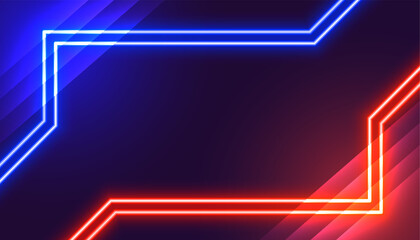 Abstract background with glowing neon lines in electric blue and fiery red forming geometric shapes...