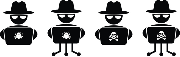 Hacker Icon Set - Cybersecurity and Malware Symbol Vector