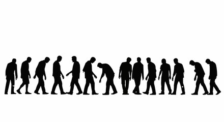 Silhouettes of a zombie procession with staggering figures perfect for eerie Halloween and horror themed designs.