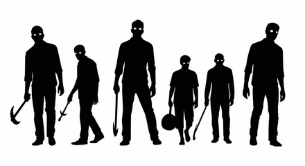 Silhouettes of a zombie procession with staggering figures perfect for eerie Halloween and horror themed designs.