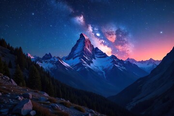 Majestic Mountain Peaks and Starry Night Sky A Breathtaking Astrophotography Landscape