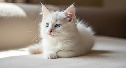 Cute White Kitten Relaxing.