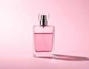 Mockup of a pink perfume bottle surrounded by scattered flowers. Elegant, feminine, and perfect for beauty, fragrance, or lifestyle product presentations