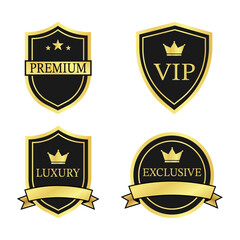 Premium VIP luxury exclusive gold badges set elegant black and gold labels collection. Vector illustration