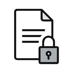 Fototapeta premium A document with horizontal lines and a folded corner secured by a gray padlock on a white background