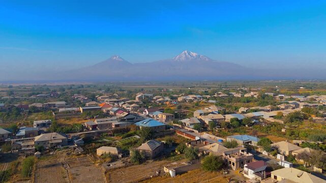 Beautiful mountain view from city. Sunrise and mountain 