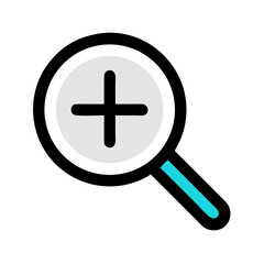 Fototapeta premium Illustration of a magnifying glass with a plus sign inside the lens on a white plain background