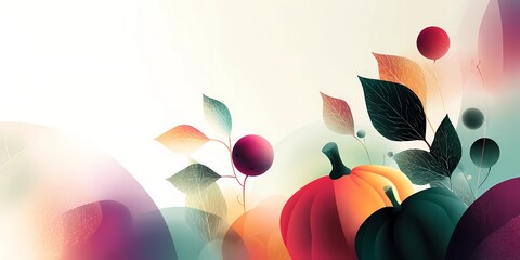 Assorted pumpkin, fall leaf and berry arranged on wood. Autumn harvest banner. Thanksgiving holiday background. Greeting card illustration 