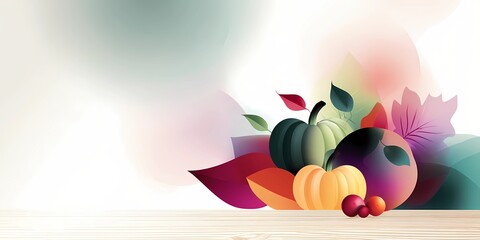 Assorted pumpkin, fall leaf and berry arranged on wood. Autumn harvest banner. Thanksgiving holiday background. Greeting card illustration 