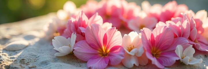 Serene Heart-Shaped Flower Arrangement in Soft Sunlight Peaceful Spa & Wellness Imagery
