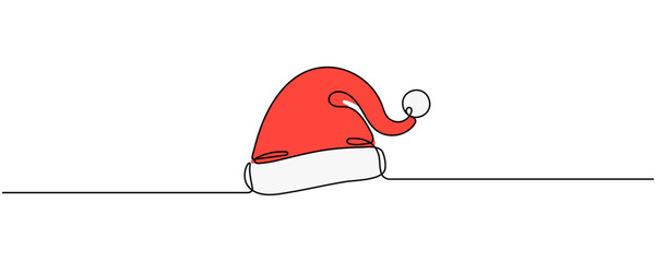 Naklejka na ściany i meble Christmas Santa hat one line drawing on a white background. Vector illustration. Editable stroke Naklejka na ściany i meble Christmas Santa hat one line drawing on a white background. Vector illustration. Editable stroke