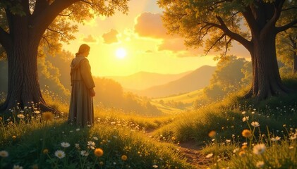 Golden Hour Serenity A Peaceful Landscape for Meditation and Ethical Reflection