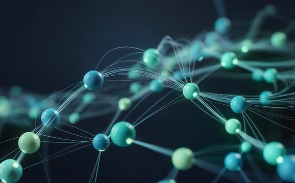 Glowing AI automation network, turquoise-teal nodes connected by delicate lines, pulsating light, 3D data web, deep indigo background, ethereal, futuristic.
