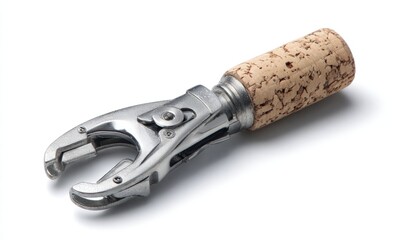 Metal cork tool angled on white