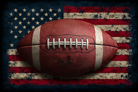 Celebrate American sports with a vintage flag and a classic football - Powered by Adobe