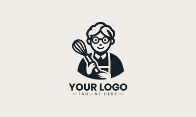 Warm and friendly grandma character holding bread and rolling pin vector bakery logo illustration design 