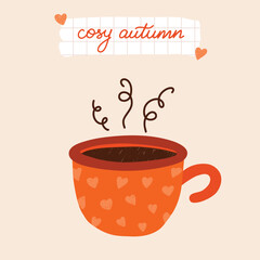 Cozy autumn coffee cup with heart design