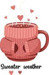 Cozy mug with hearts pixel art design