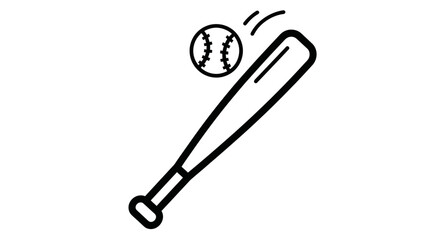 Simple Line Art Illustration of a Baseball Bat and Ball.