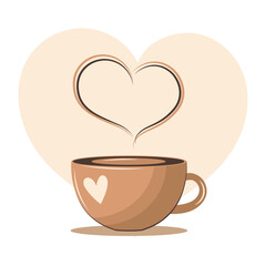 Coffee cup with heart shaped steam art