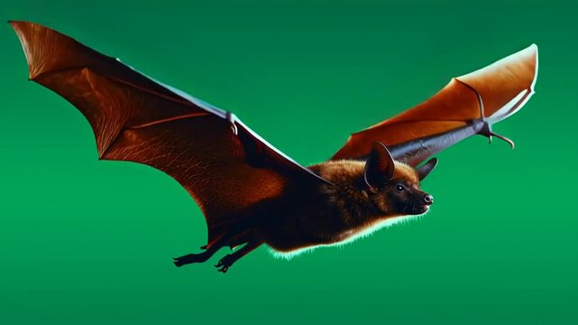 Bat in flight vibrant green background