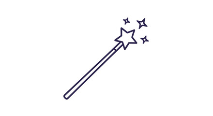 Simple Line Art Magic Wand with Star and Sparkles.