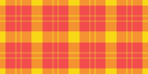 Vibrant plaid pattern featuring a warm color scheme of yellow, orange, and coral.  Perfect for backgrounds, textiles, or adding a pop of retro style to designs.