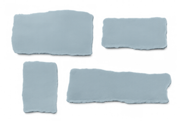 Blue torn paper pieces set on a transparent background for note taking or creative crafting design