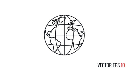 Simple Black and White Line Art Globe Illustration.