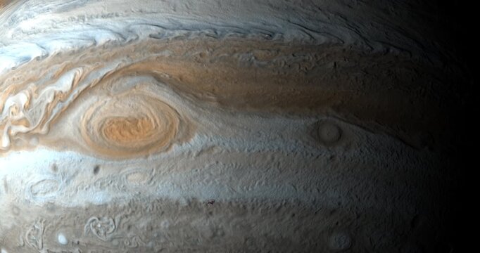 Fictitious recreation of Metis orbiting near of the surface of Jupiter