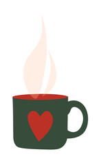 Steaming coffee cup with heart graphic