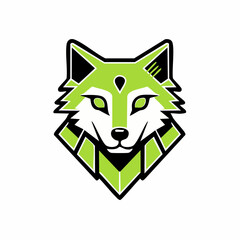 Abstract green wolf head logo design. A powerful and modern geometric canine mascot symbol for branding, esports, or technology