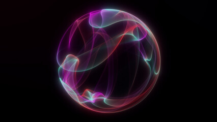 A colorful glowing abstract energy sphere with soft neon gradients and motion curves. Plasma-inspired swirls with tech vibe on a black background. Perfect for futuristic and sci-fi visuals.
