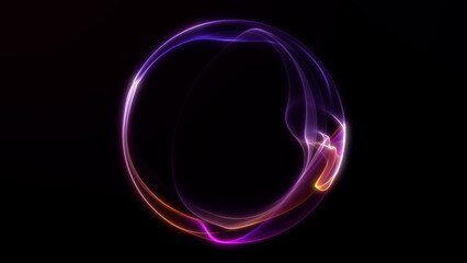 Glowing digital abstract violet sphere with smooth purple energy flow on black background. A futuristic glowing shape with flowing curves and plasma light effect. Ideal for sci-fi and tech design.