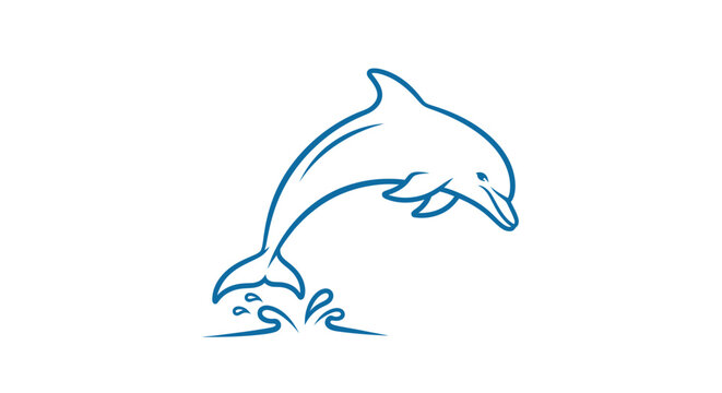 Leaping Dolphin Illustration with Water Splash Simple Line Art Design.