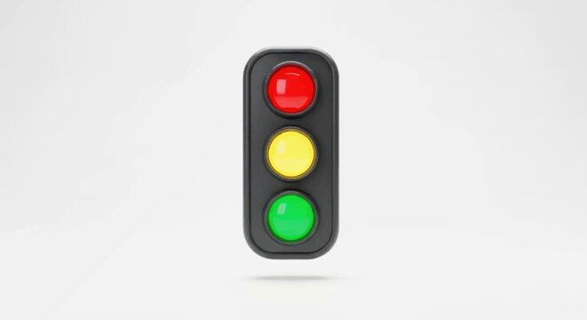 3D Rendered Traffic Light with Red Yellow and Green Signals.