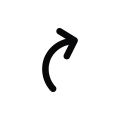 Black Curved Arrow Icon Pointing Up Right - Modern Graphic Symbol for Growth, Progress, Forward Movement, or Next Step Indication