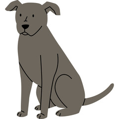 A Simple Gray Dog Sitting Attentively Against A White Background Minimalist Style Drawing