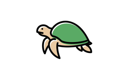 Cartoon Illustration of a Green Turtle with Black Outlines.