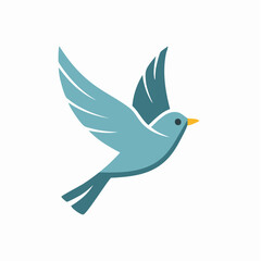 Fototapeta premium Stylized blue bird icon in flight, a simple vector illustration. A graceful symbol representing a concept of freedom, peace, hope, and nature on an isolated background