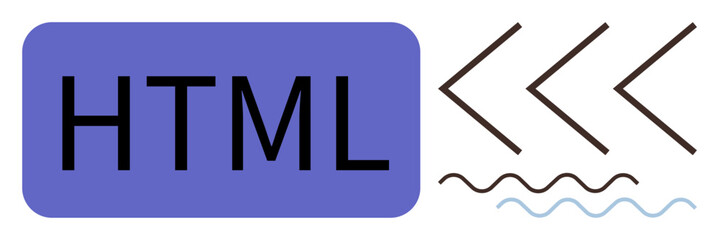 Fototapeta premium HTML text inside a rectangle paired with arrows and wavy lines, symbolizing coding. Ideal for programming, web development, technology, learning, creativity, communication, simple flat metaphor